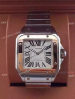 Cartier Santos 100th Anniversary SS Watch White Dial Rose Gold Bezel